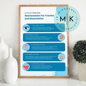 Poster Psychotherapy Tool Mental Health Trauma PTSD Exercise 5-4-3-2-1 (English)