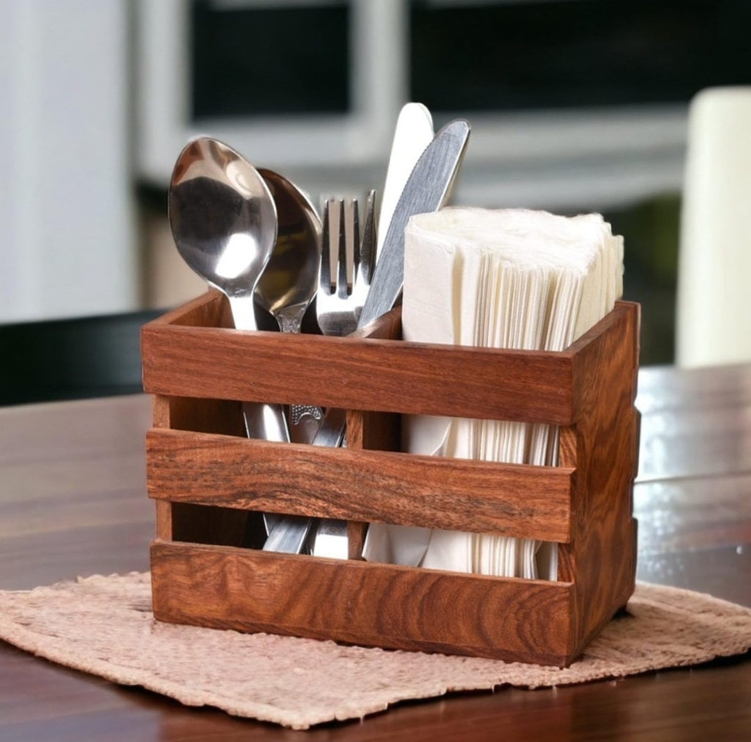 Wooden Kitchen Utensil Holder Wooden Cutlery Holder Storage Etsy