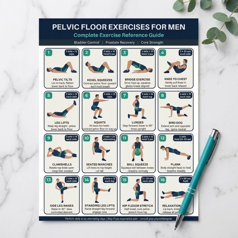 Pelvic Floor Exercises for Men Printable | Kegel Workout Plan PDF | 4 ...
