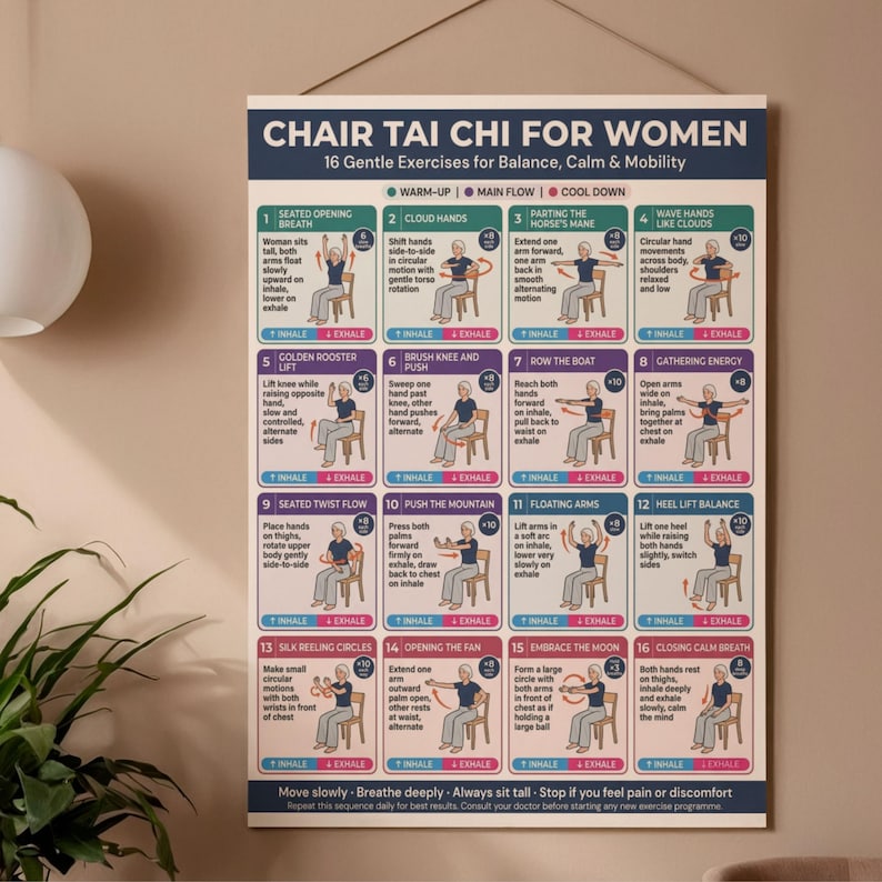 Tai Chi Chair Workout for Women PDF, Printable Seated Tai Chi for