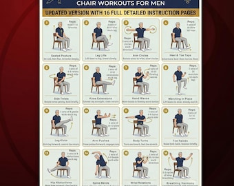 Tai Chi Chair Workouts for Men, Printable Chair Exercise Chart PDF, Seated Workout Guide, Gentle Senior Workout, Tai Chi Poster Download JPG