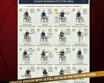 Tai Chi Chair Workouts for Men, Printable Chair Exercise Chart PDF, Seated Workout Guide, Gentle Senior Workout, Tai Chi Poster Download JPG