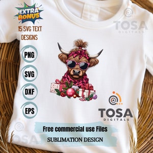 Christmas Highland Cow Png , SVG & DXF Sublimation Design, Baby Highland Cow Png, Christmas Png, Winter Cow, Christmas Gift Digital Download