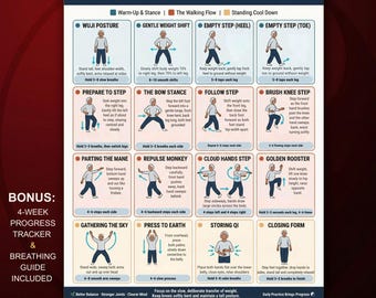 Tai Chi Walking for Women, Printable Balance Exercises, Senior Fitness Digital Download, Low Impact Cardio Workout Guide PDF, Wellness Gift