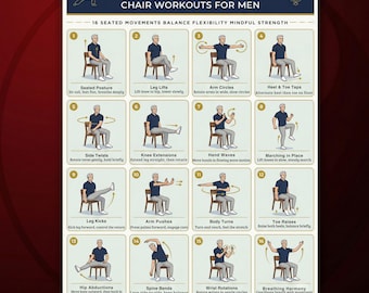 Tai Chi Chair Workouts for Men, Printable Chair Exercise Chart PDF, Seated Workout Guide, Gentle Senior Workout, Tai Chi Poster Download JPG