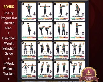 Dumbbell Workout Bundle for Women, Home Gym Exercise Poster, Printable Strength Training Planner, Digital Download Weight Lifting Routine
