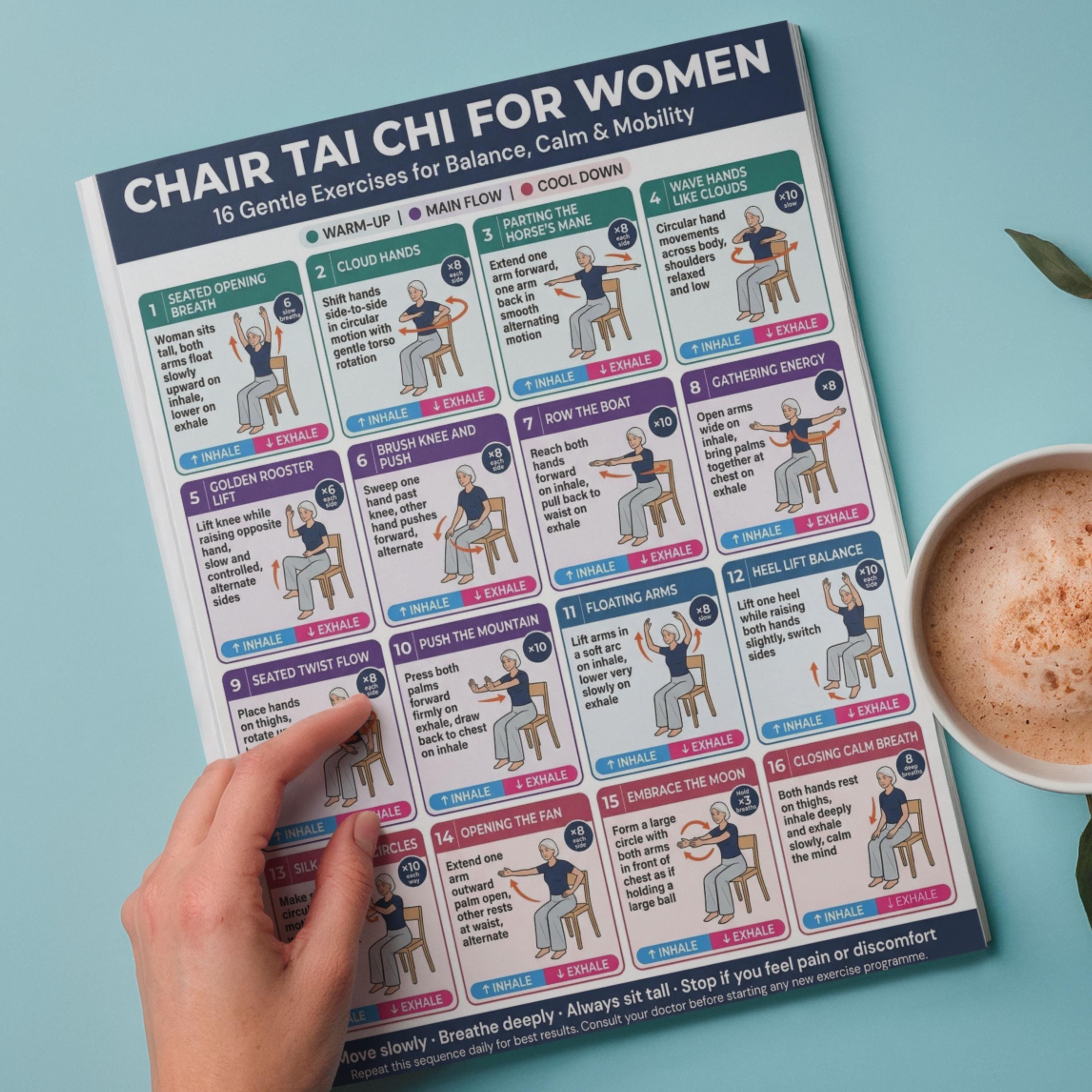 Tai Chi Chair Workout for Women PDF, Printable Seated Tai Chi for