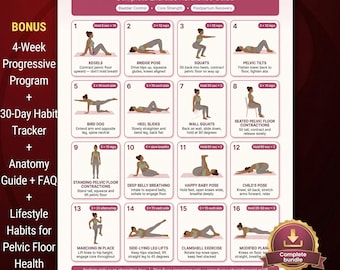 Pelvic Floor Exercises for Women Printable, Postpartum Core Strength Guide,Kegel Exercise Chart PDF Bladder Control Workout Digital Download