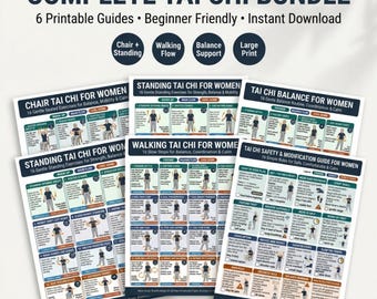 Tai Chi for Women Printable Bundle with Chair, Standing, Walking, Balance Routine, 7-Day Plan, Safety Guide, Tracker and 30-Day Challenge.