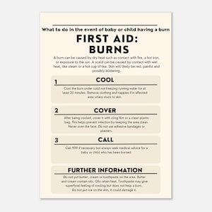Burns: Baby First Aid Print - Nursery Wall Art, Baby Room Decor, Newborn Gift, First Aid Illustration