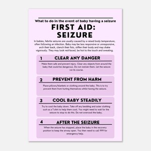 Seizures: Baby First Aid Pastel Print, Nursery Wall Art, Newborn Safety Print, Baby Shower Gift, Safety Poster, First Aid Art