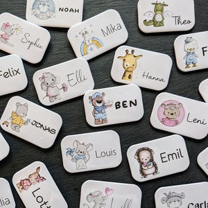rectangular name button / name magnet with cute animal motifs ~ 24 motifs + 7 fonts to choose from ~ 68 x 44 mm