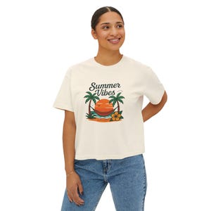 Women&#39;s Boxy Tee - Summer Vibes, Casual Shirt, Beachwear Top, Summer Clothing, Gift for Her, Travel Tee