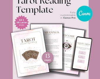 Modello di lettura delle carte dei tarocchi / Modello Canva modificabile / Tarocchi aziendali / A4 e lettera USA / PDF per la lettura dei tarocchi / Personalizza - Facile da usare