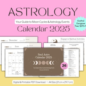 2025 Astrology & Lunar Calendar | Zodiac Signs, Moon Phases, Planetary Ingresses, Retrogrades | CET (UTC+1) | PDF Printable | Spiritual Gift