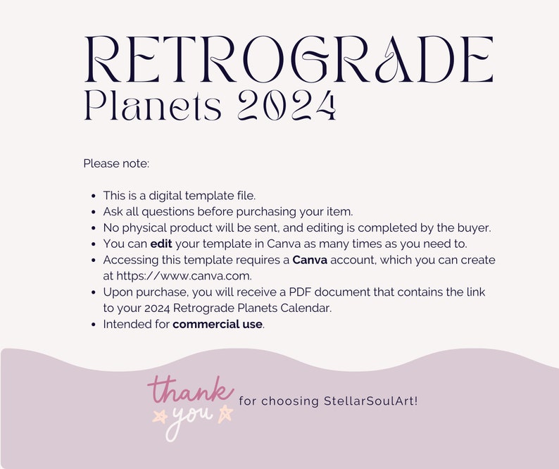 2024 Retrograde Calendar & Tracker Editable in Canva Printable
