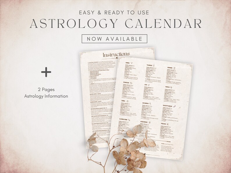 2024 Astrology Calendar, Vintage Design, Moon Phases,