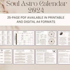 2024 Astrology Calendar for Spiritual and Daily Activities: Zodiac Signs, Moon Phases, Planetary Ingresses, Retrogrades - PDF Calendar