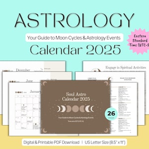 2025 Astrology & Lunar Calendar | Zodiac Signs, Moon Phases, Planetary Ingresses, Retrogrades | EST (UTC-5) | PDF Printable | Spiritual Gift
