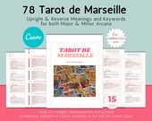 Tarot de Marseille Keywords and Meanings | Major & Minor Arcana | Tarot Cheat Sheet | Fully Editable Tarot Template in Canva |Commercial Use