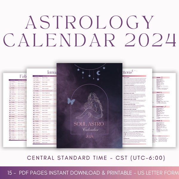 2024 Astrology Calendar, Celestial Goddess Planner, Moon Phases, Planetary Ingresses, Retrogrades, Zodiac, Astrology Planner - PDF Printable