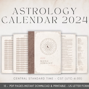 2024 Astrology Calendar, Vintage Design,  Moon Phases, Planetary Ingresses, Retrogrades, Zodiac, Astrology Planner - PDF Printable