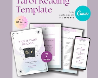 Modello di lettura delle carte dei tarocchi / Modello Canva modificabile / Tarocchi aziendali / A4 e US Letter / PDF per la consegna dei tarocchi / Personalizza - Facile da usare