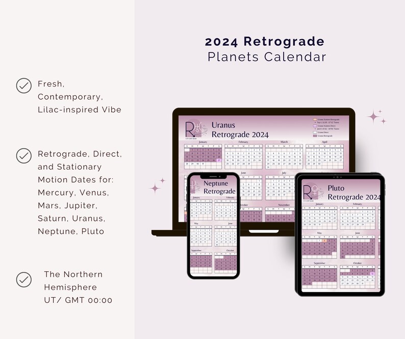 2024 Retrograde Calendar & Tracker Editable in Canva Printable