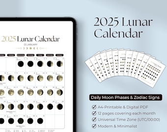 2025 Lunar Calendar – Daily Moon Phases - Zodiac Signs | Modern