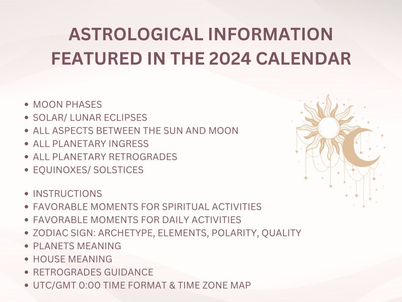 2024 Astrology Calendar for Spiritual and Daily Activities Zodiac