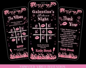 Galentine's Ladies Night Video-Einladung: Rosa Herz-Thema (Digital bearbeitbare Vorlage)