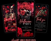 Animated Red Skull Halloween Digital Invitation Party, Editable Canva Template, Paperless for online