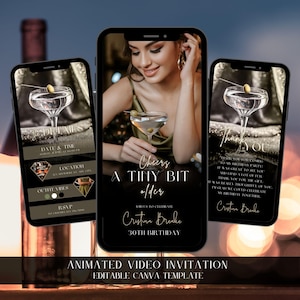Digital Martini Cocktail Birthday Dinner invitation, A Tini Bit Older Invite, Editable animated template, Electronics phone online invite