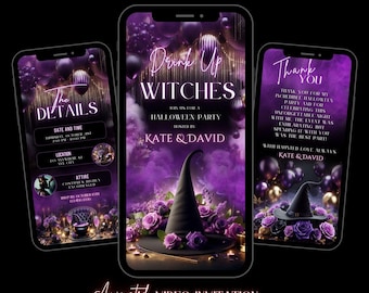 Invitación animada de Halloween con brujas (descarga digital)