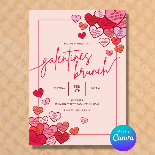 Parks and Rec Inspired Galentines/Valentines Brunch Invitation | Galentines Brunch Invitation | Template Editable in Canva