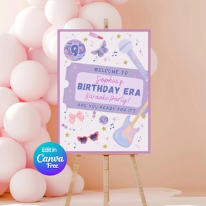Cumpleaños Era Swiftie Icono Bienvenido Banner Cartel 18x24 / Decoración de cumpleaños de niña / Plantilla de banner de la era de cumpleaños / Cartel de fiesta de eras