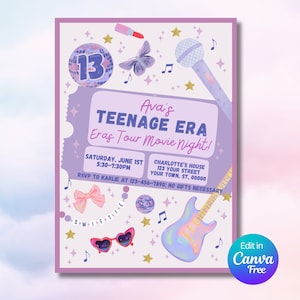 In My Teenage Era Swiftie Icon Birthday Invitation | In My 13Th Birthday Era Party Invitation Template | Eras Tour Birthday Invitation