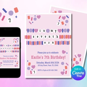 In My Seventh Era Friendship Bracelet Invitation | Girl 7th Birthday Invitation | Birthday Era Invitation Template | Eras Party Invite