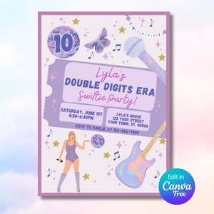 Double Digits Era Swiftie Icons Birthday Party Invitation | In My 10th Birthday Era Party Invite Template | Eras Tour Birthday Invitation