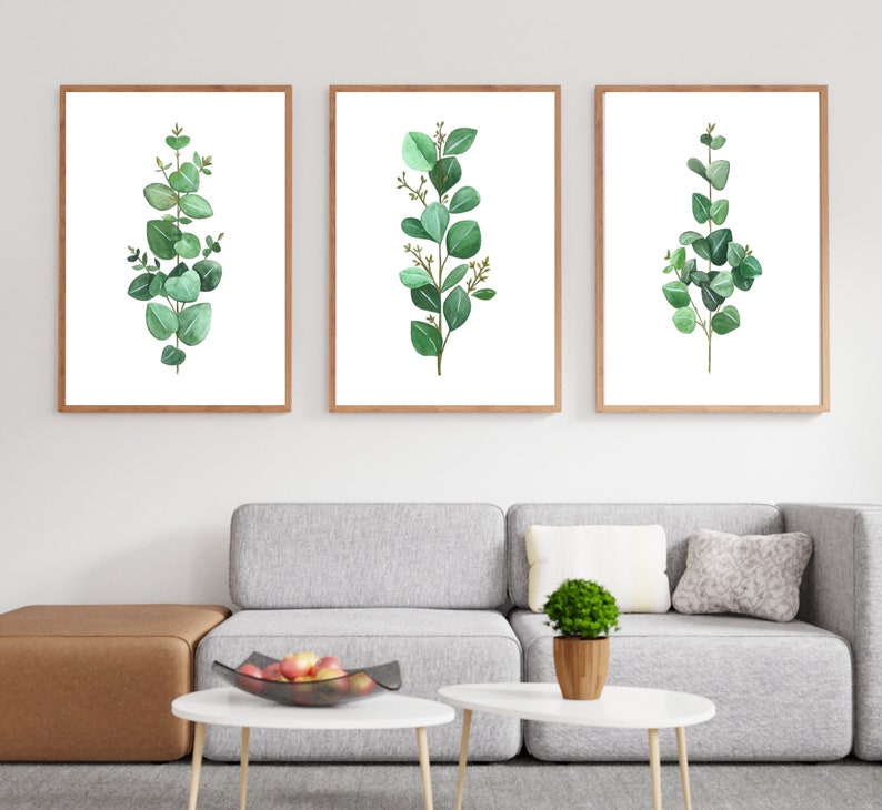 Set of 3 Eucalyptus Wall Art, Eucalyptus Leaves Art Print, Botanical