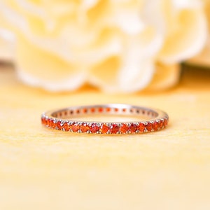 Orange Sapphire Full Eternity Band, Wedding Band Ring, Birthday Gift, Engagement Anniversary Gift For Her, Rings For Women, Orange Sapphire