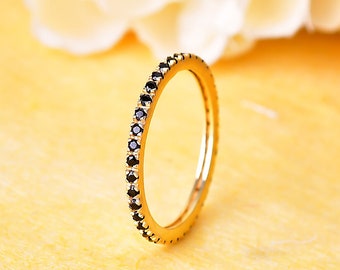Black Onyx Full Eternity Band Ring: Sterling Silver or 14K Gold