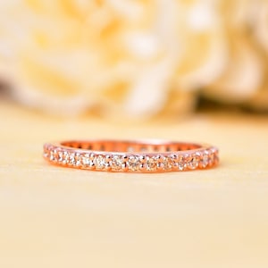 Elegant Morganite Eternity Band Ring, Full 14K Rose Gold Wedding Band, Birthday Gift, Bridal Ring, Wedding Engagement Anniversary Ring Gift