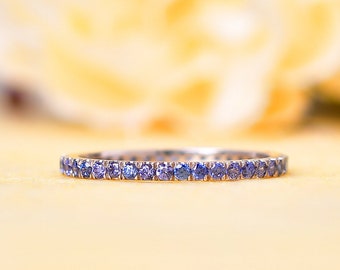Tanzanite Full Eternity Band Ring, 925 Sterling Silver, Anniversary Birthday Gift For Her