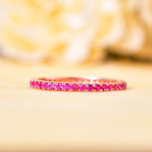 Ruby Full Eternity Band Ring, 14K Rose Gold Wedding Band, Birthday Gift, Bridal Ring, Wedding Engagement Anniversary Ring Gift For Her