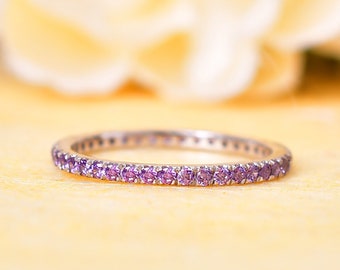 Amethyst Full Eternity Band Ring: Sterling Silver Wedding Jewelry