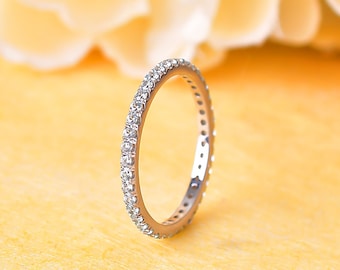 Aquamarine Eternity Band Ring: Sterling Silver Wedding Jewelry