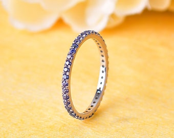 Tanzanite Full Eternity Band: Sterling Silver Wedding Ring