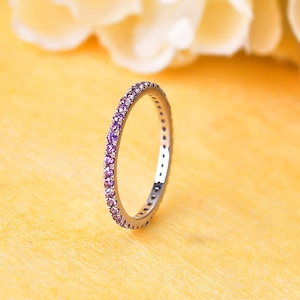 Amethyst Full Eternity Band Ring, 14K Gold Amethyst Wedding Band, Round Amethyst Ring, Engagement Ring Gift For Her, Anniversary Ring Gift