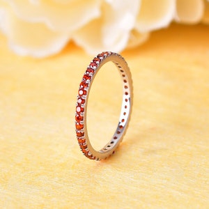 Orange Sapphire Full Eternity Band, Wedding Band Ring, Birthday Gift, Engagement Anniversary Gift For Her, Rings For Women, Orange Sapphire